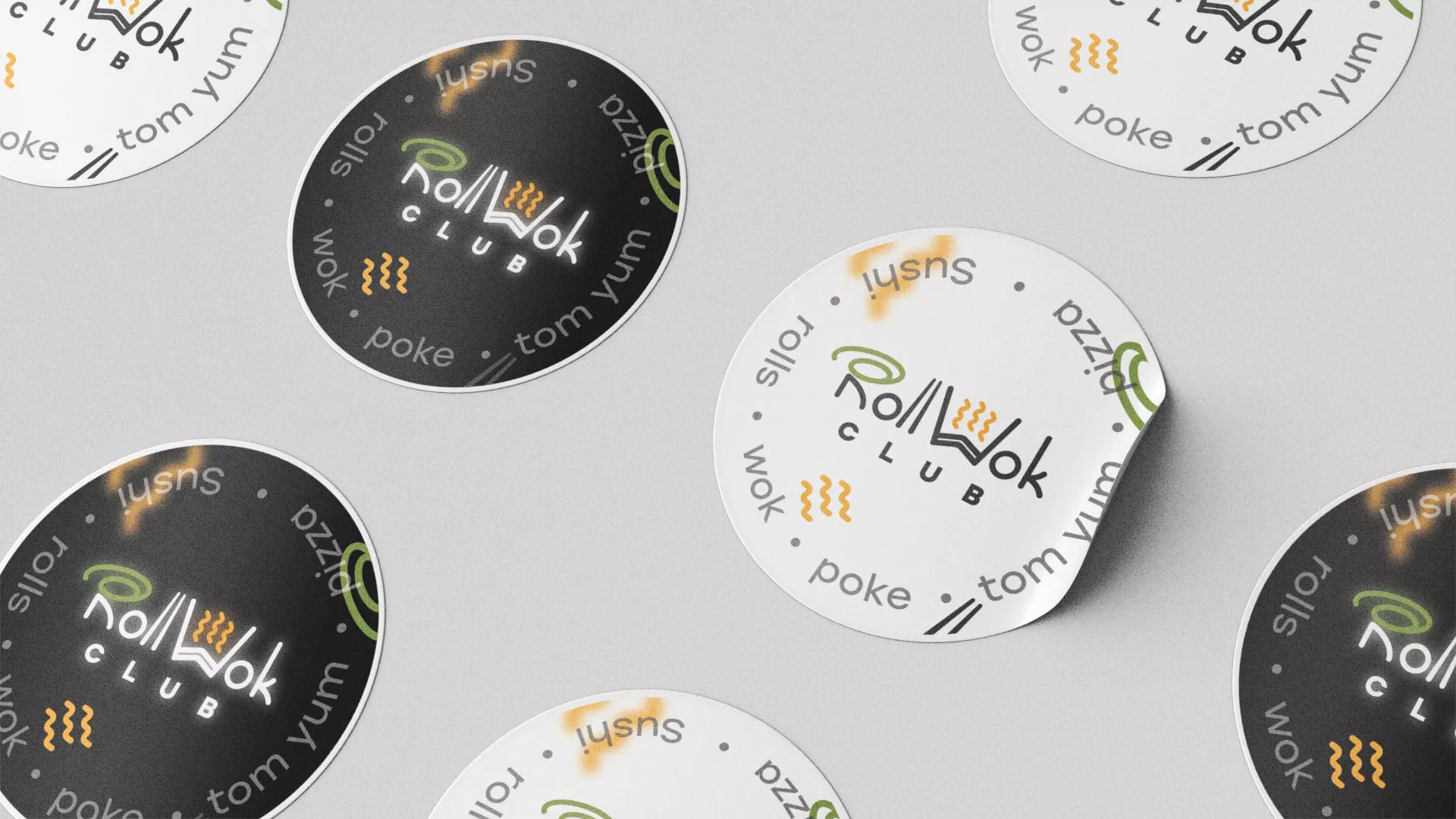 Разработка наклеек для суши-бара «Roll Wok Club» в Вёшках
